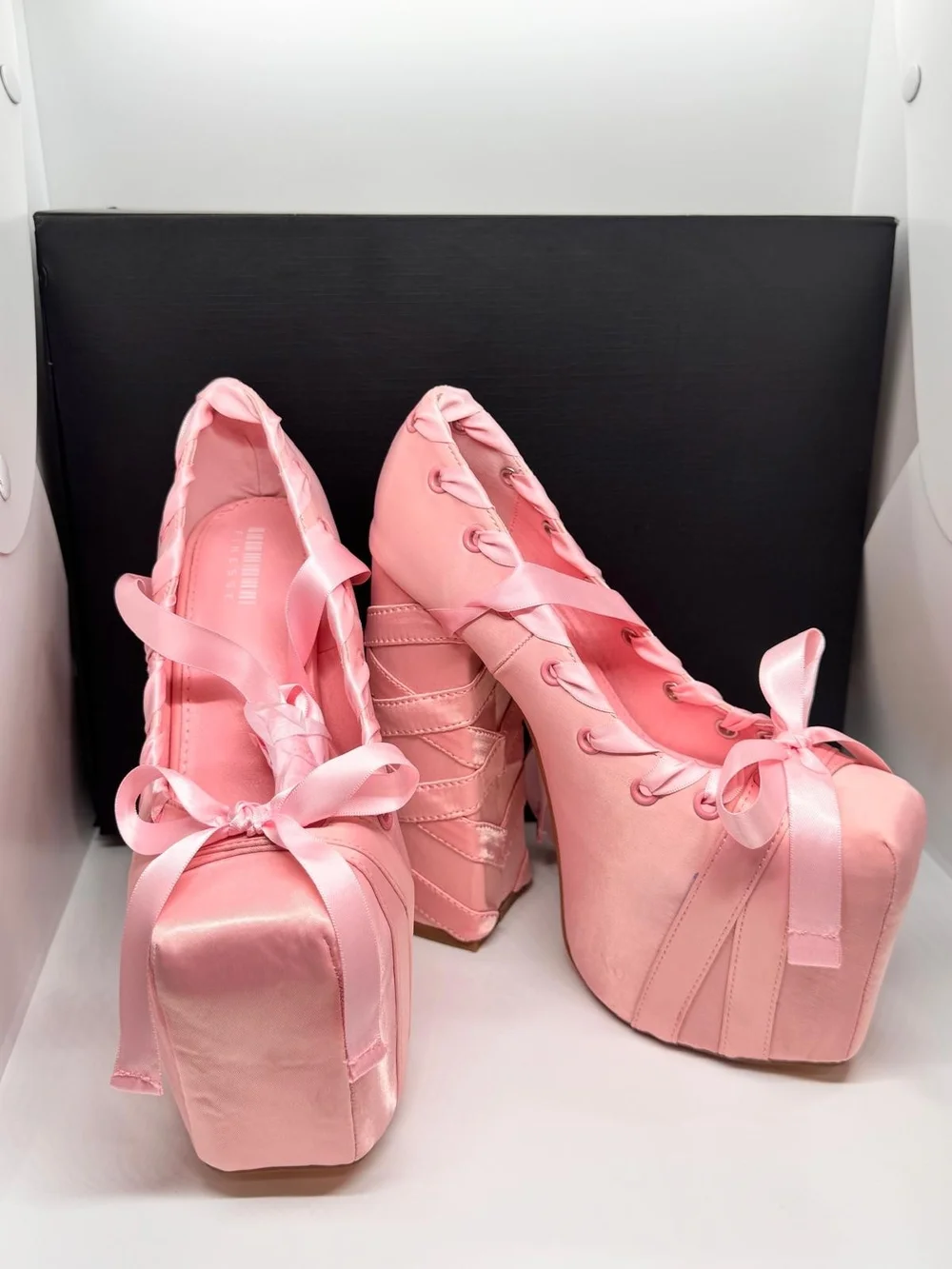 Limited Edition Finesse Porsha Pink Satin Ballet Platform Heels/SizeVarious/NWB.